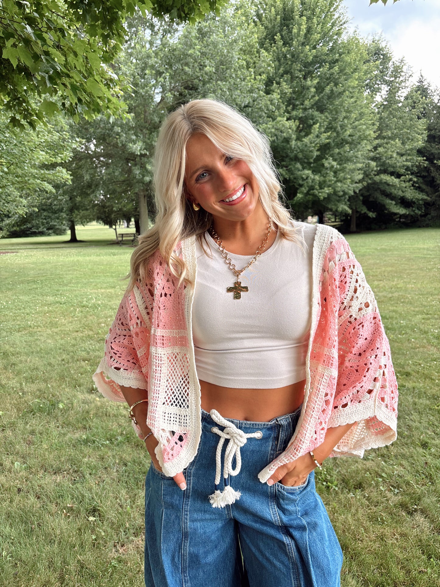 3/4 Sleeve Crochet Cardigan