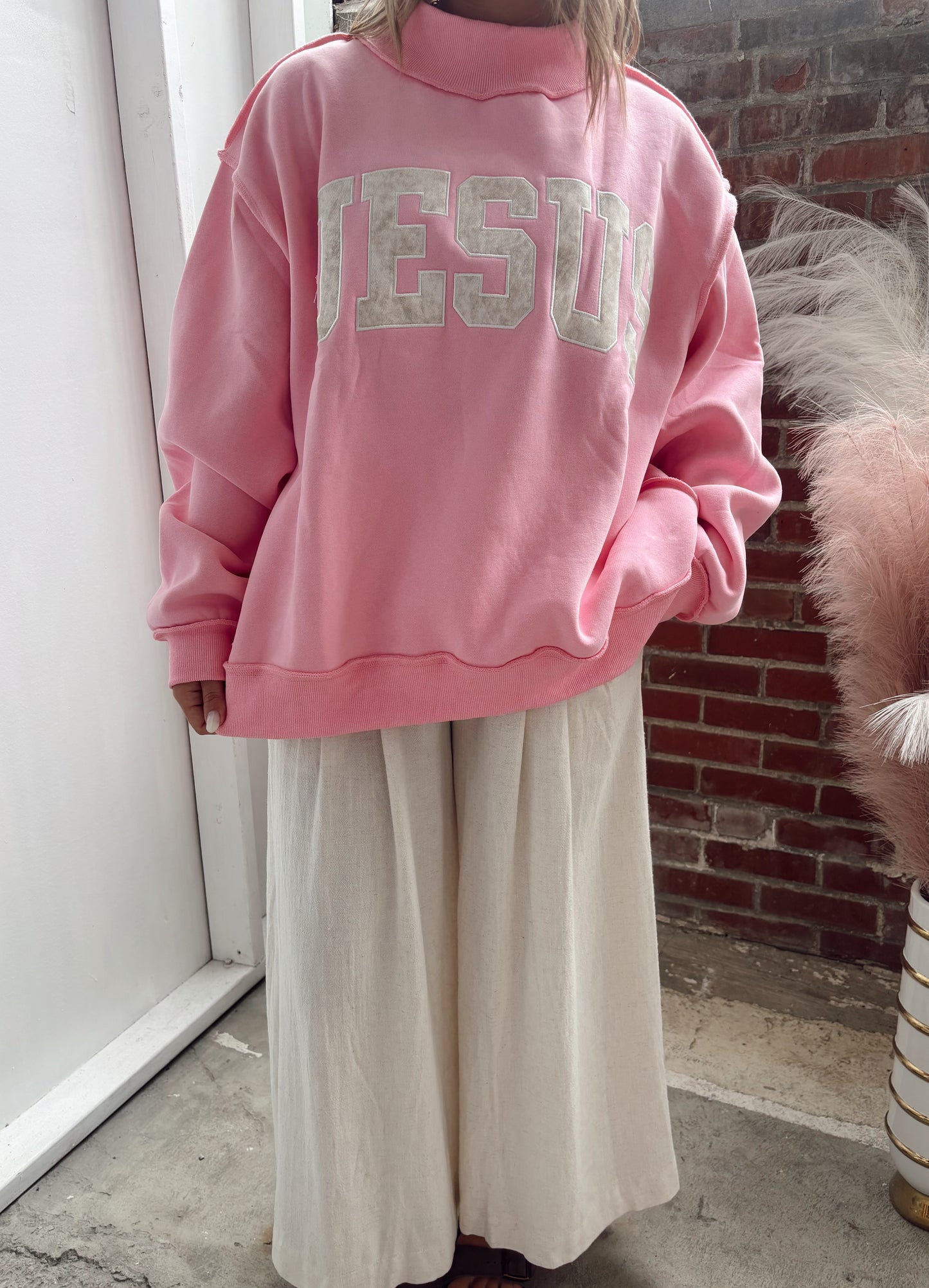 Pink Camo Jesus Crewneck