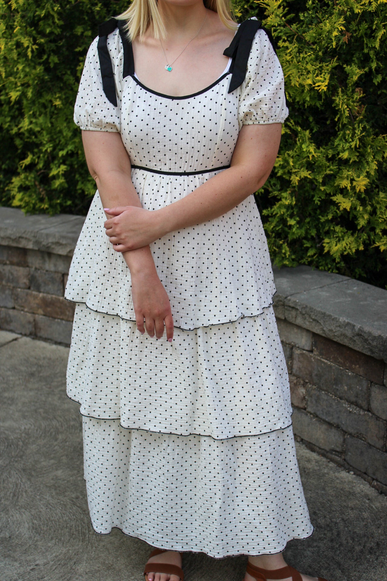 Polka Dot Puff Sleeve Midi Dress