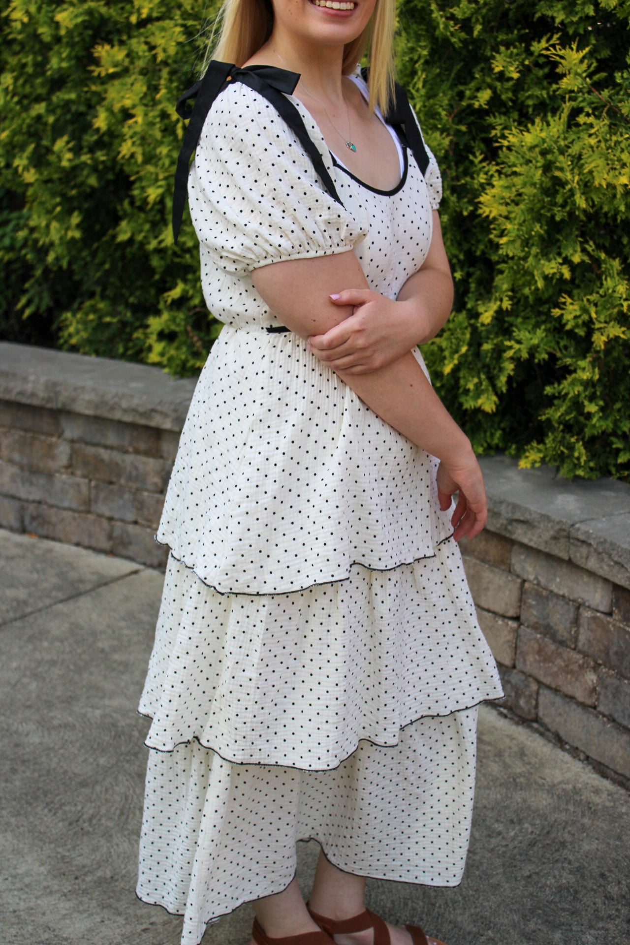 Polka Dot Puff Sleeve Midi Dress