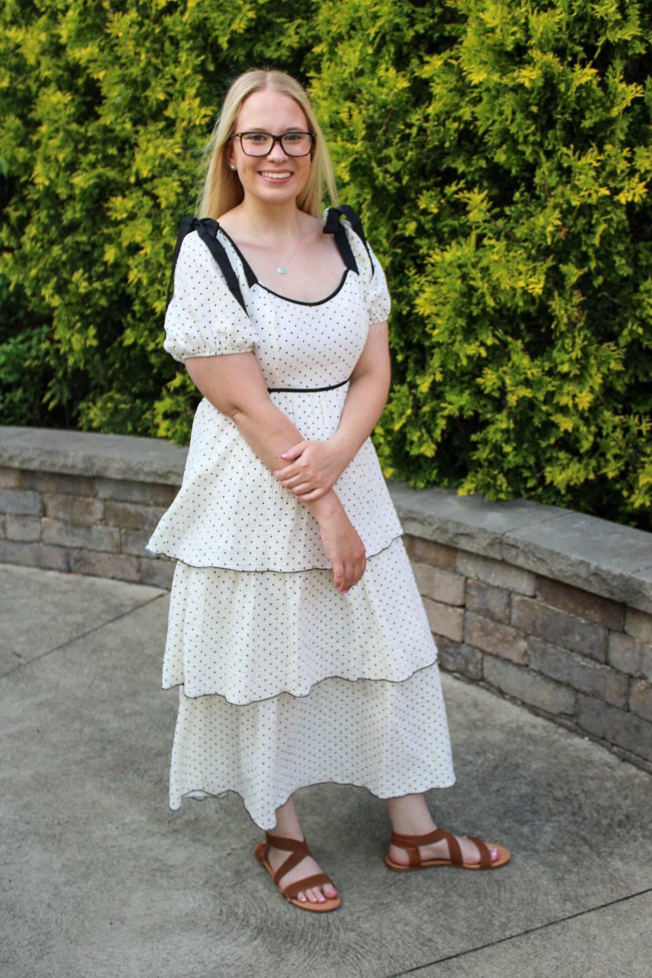 Polka Dot Puff Sleeve Midi Dress