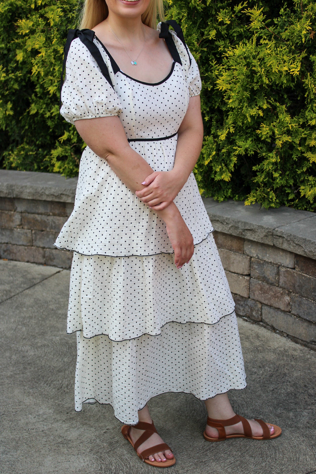 Polka Dot Puff Sleeve Midi Dress