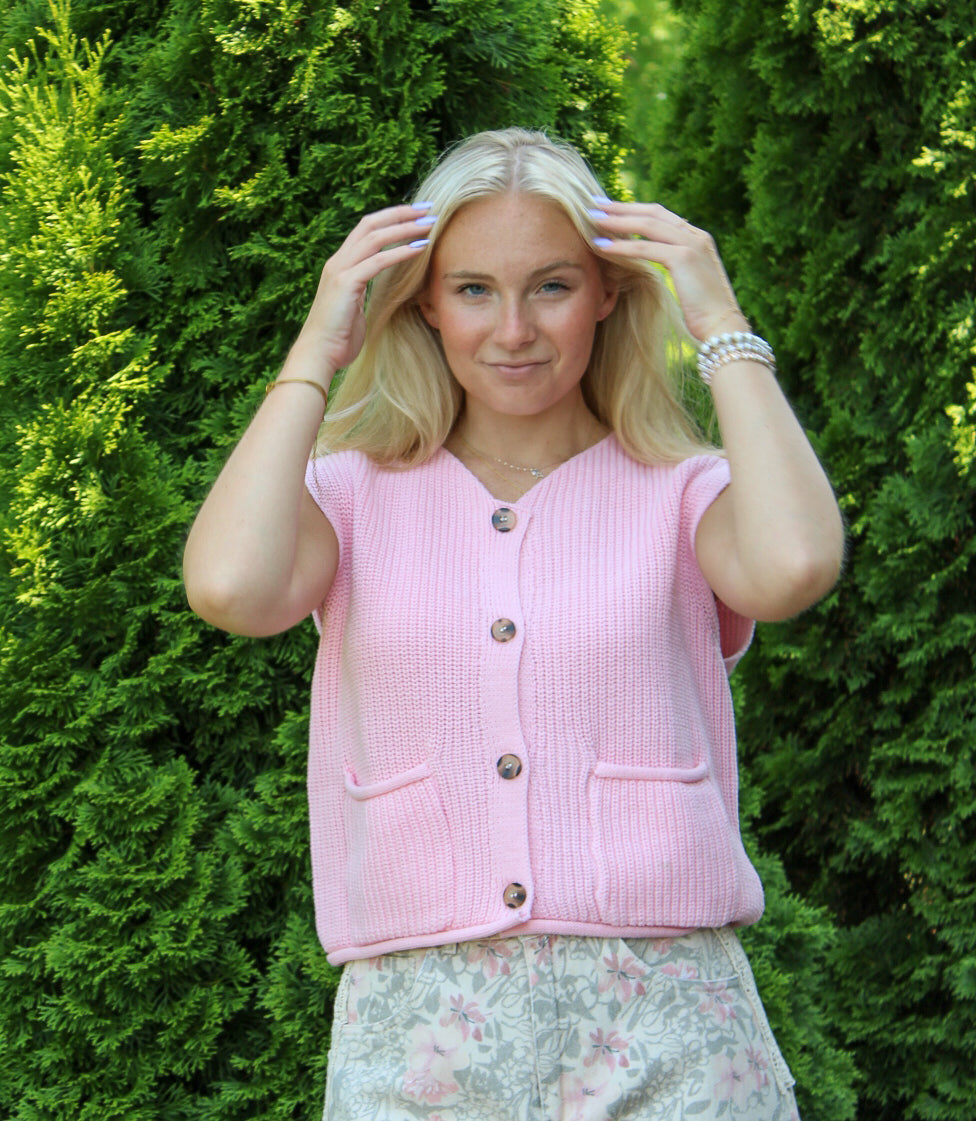 Baby Pink Button Up Sweater Vest