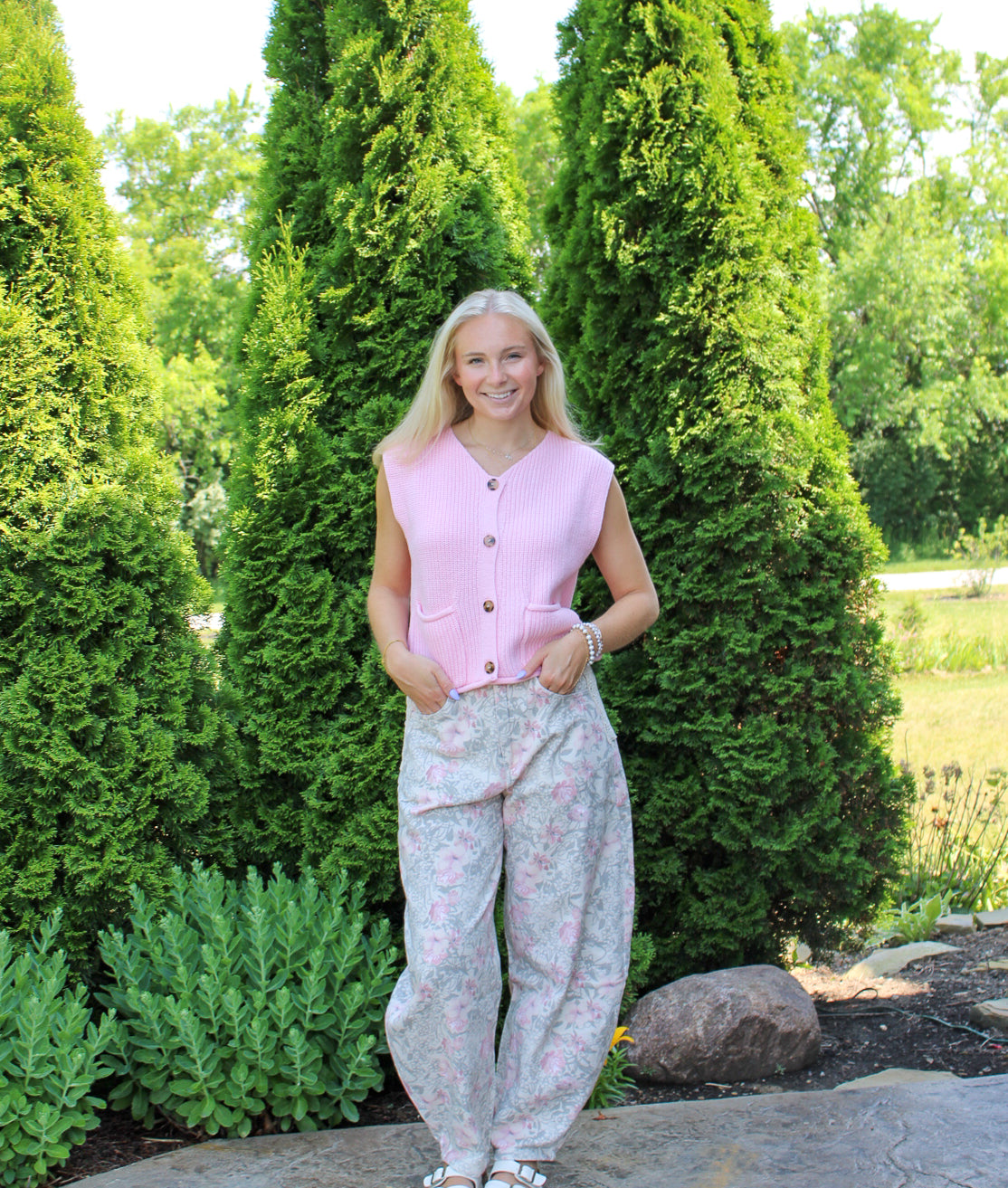 Floral Print Barrel Jeans