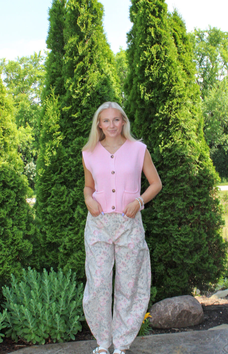 Floral Print Barrel Jeans