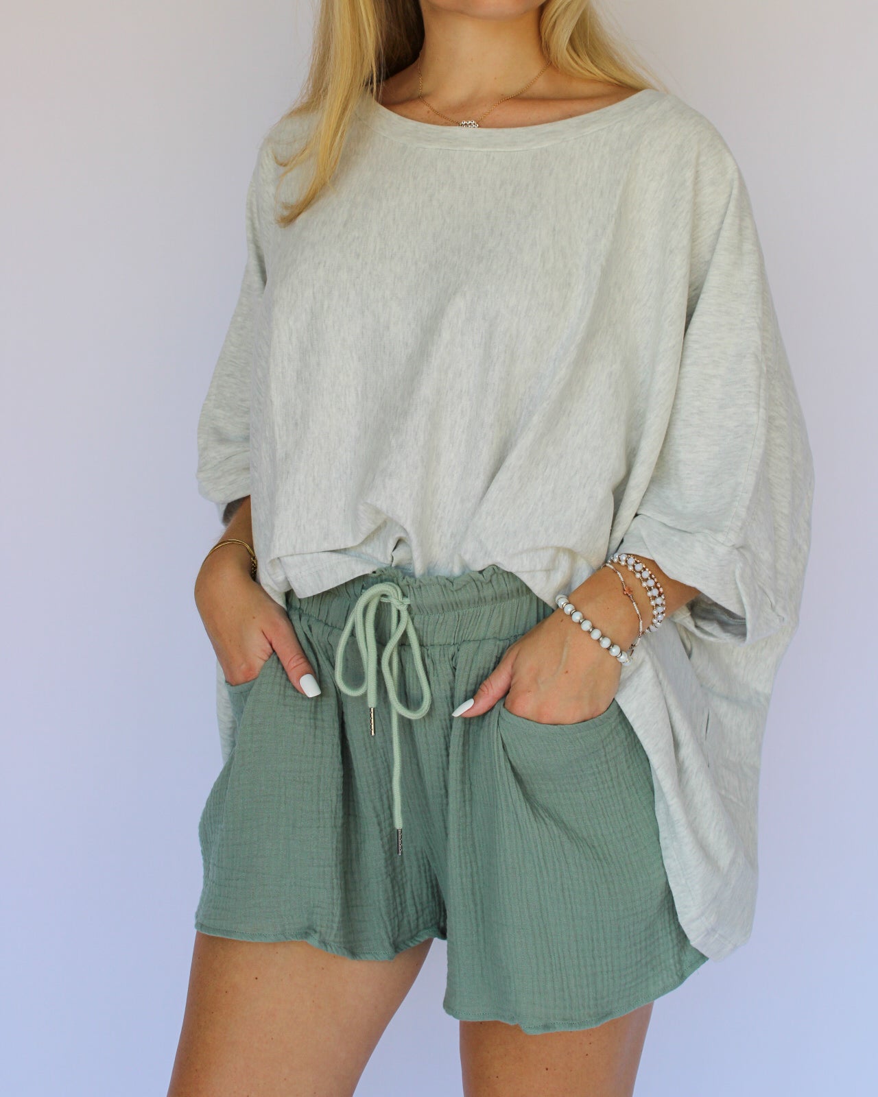 Green Waffle Knit Shorts