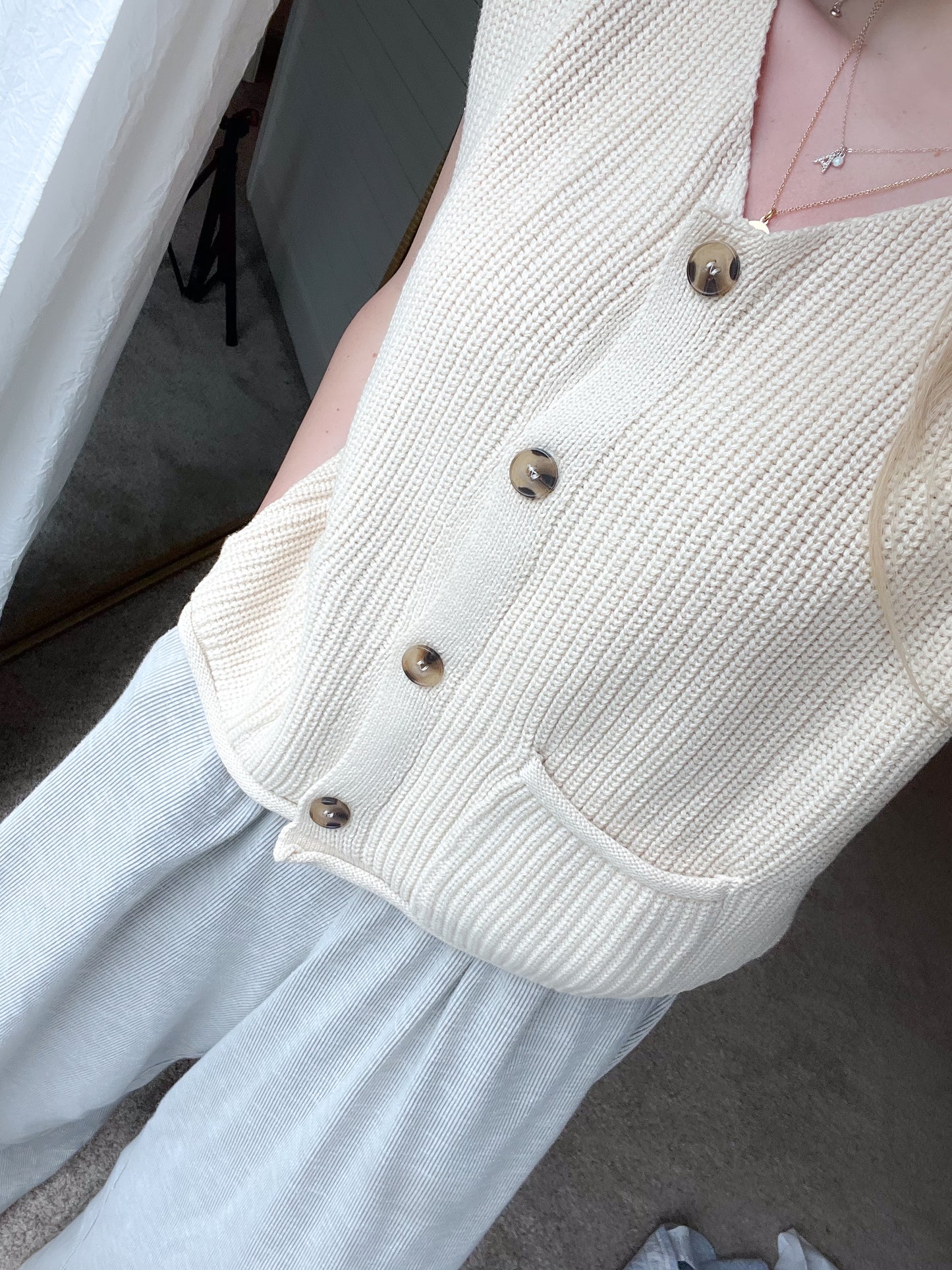 Cream Button Down Sweater Vest