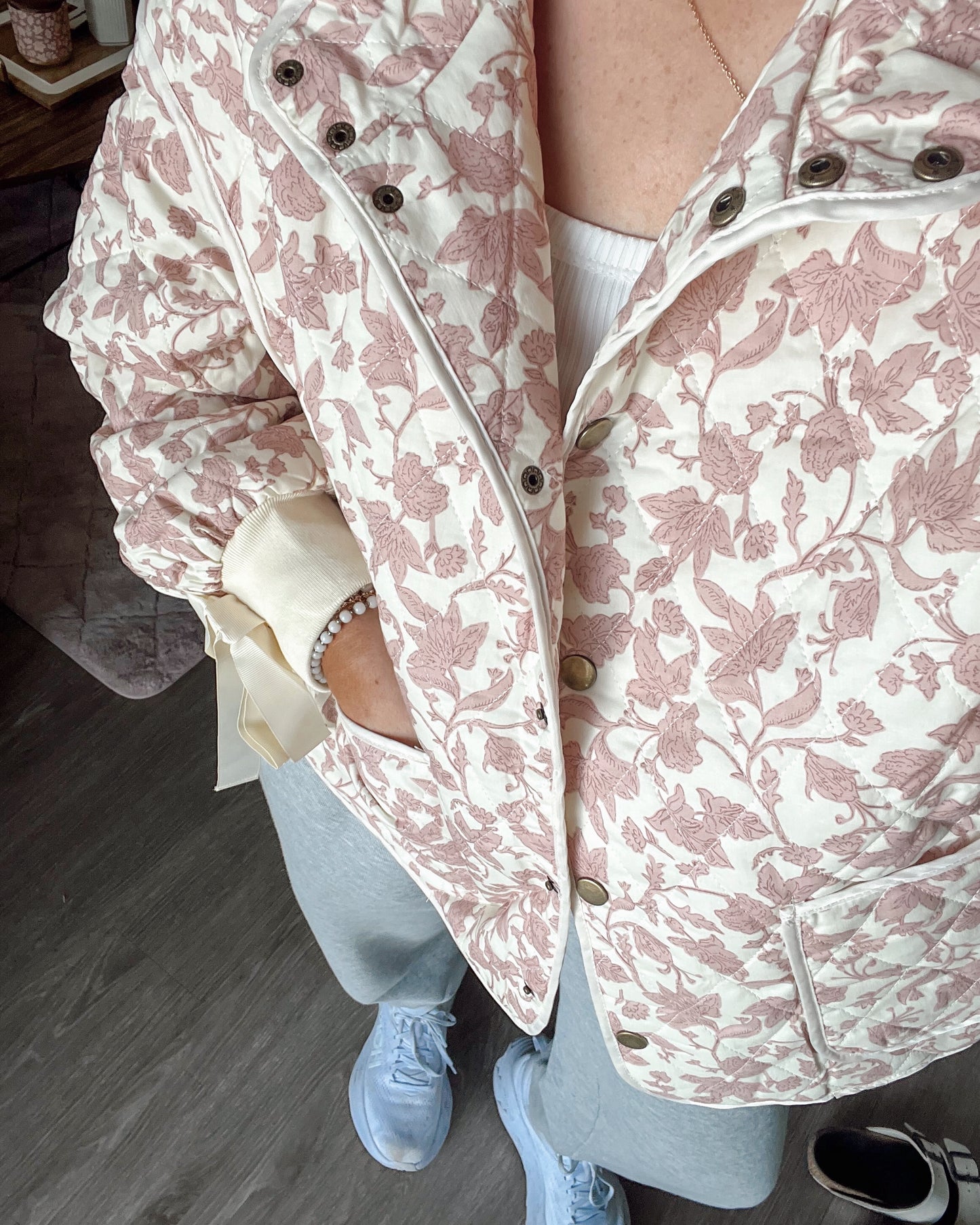 Ivory Pink Floral Quilted Jacket