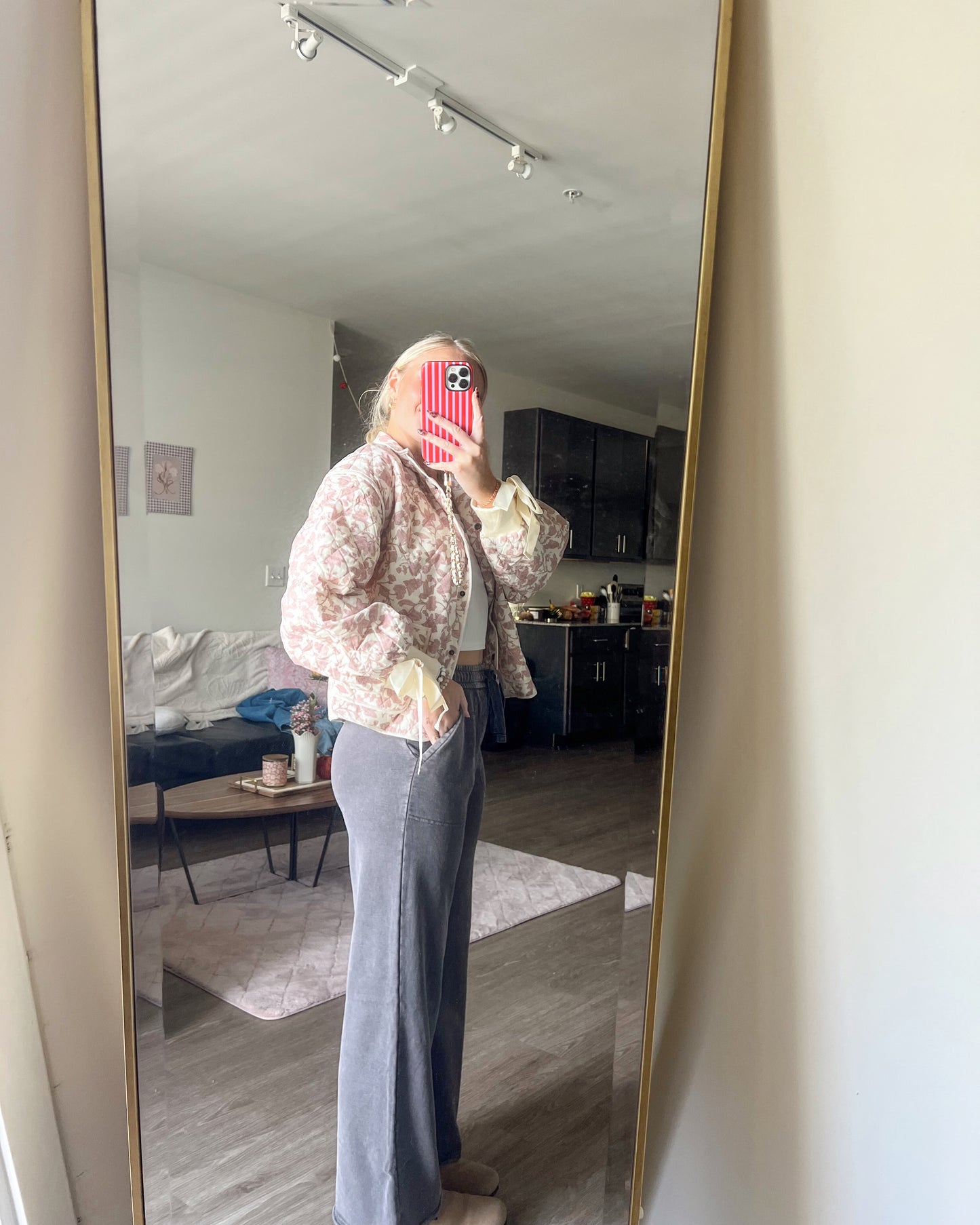 Charcoal Fleece Wide Leg Pants
