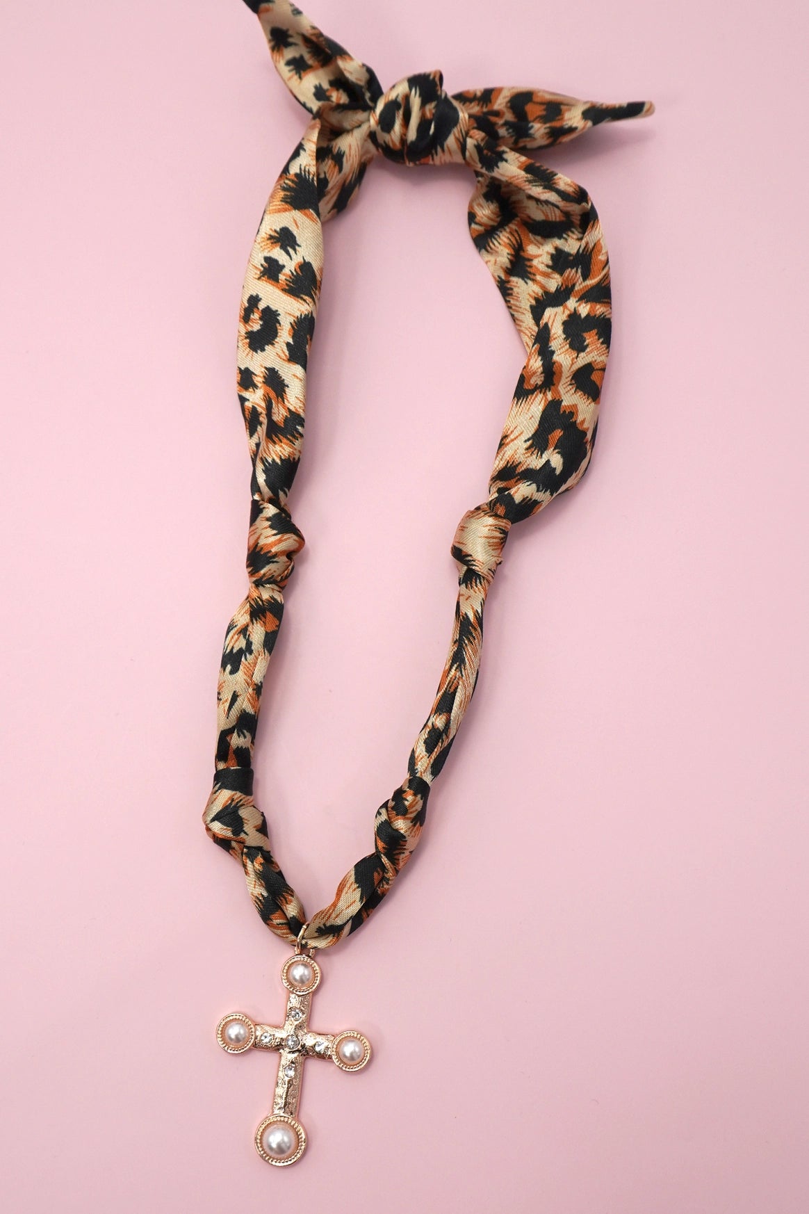 Leopard with Cross- Scarf Necklace