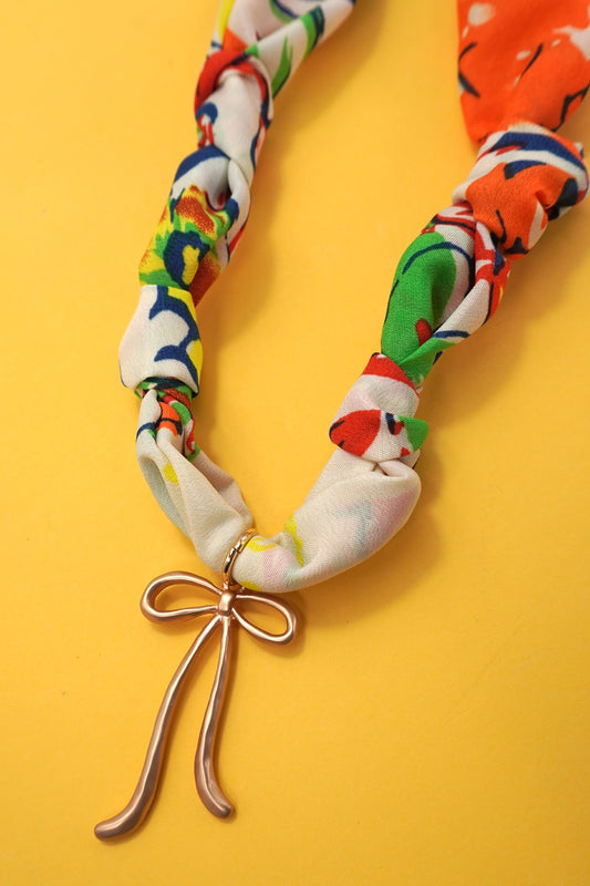 Multi-Colored Bow-Scarf Necklace