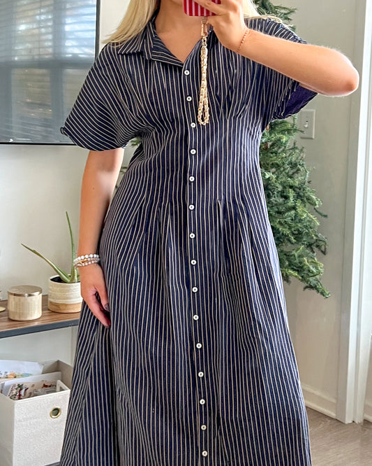 Brown and Blue Button Up Dress
