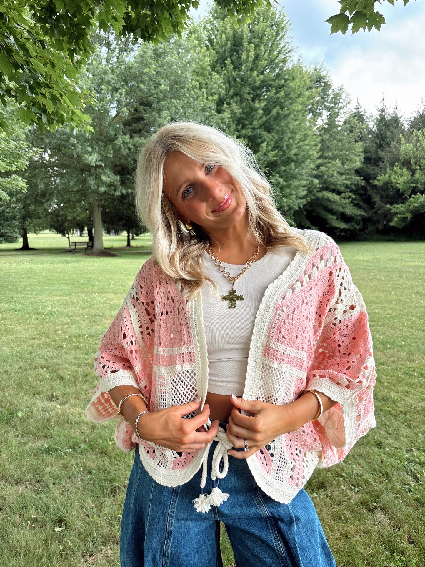 3/4 Sleeve Crochet Cardigan