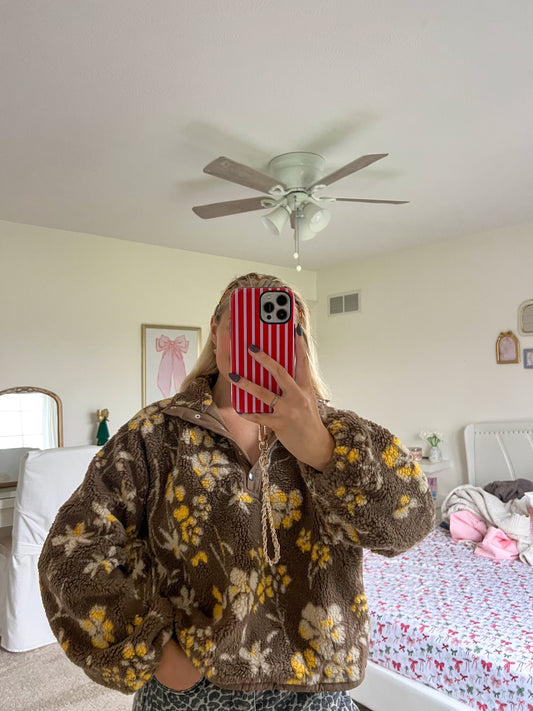 Brown Floral Sherpa Pullover