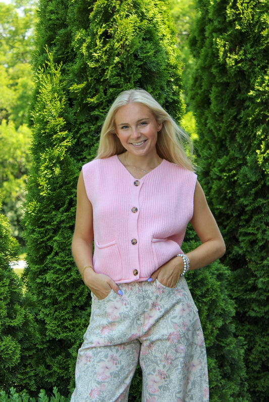 Baby Pink Button Up Sweater Vest