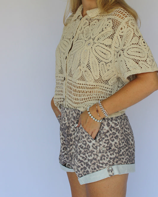 Cheetah Print Denim Shorts