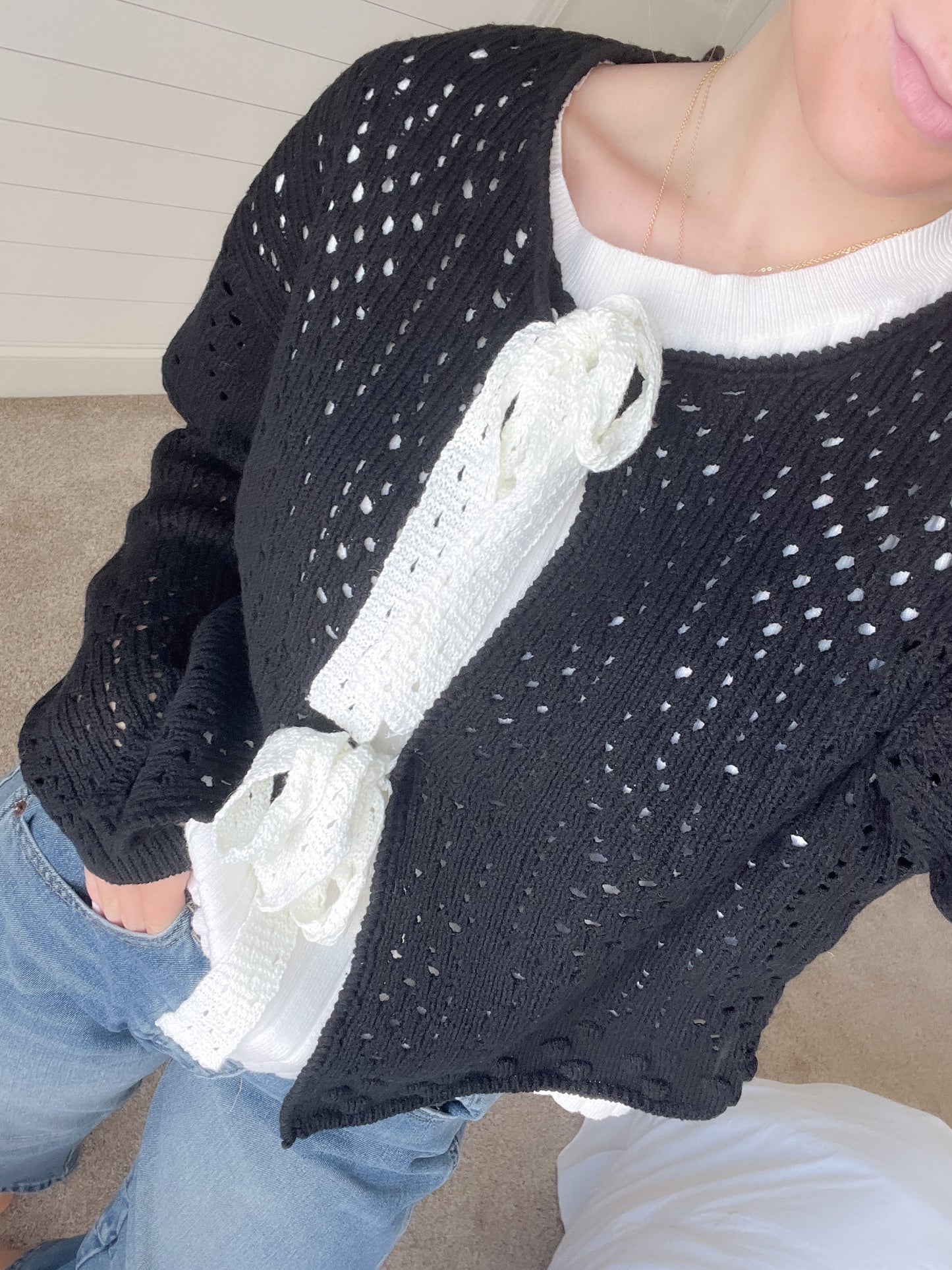 Hollow Web Knit Cardigan