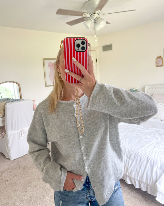 Light Grey Classic Button Down Cardigan