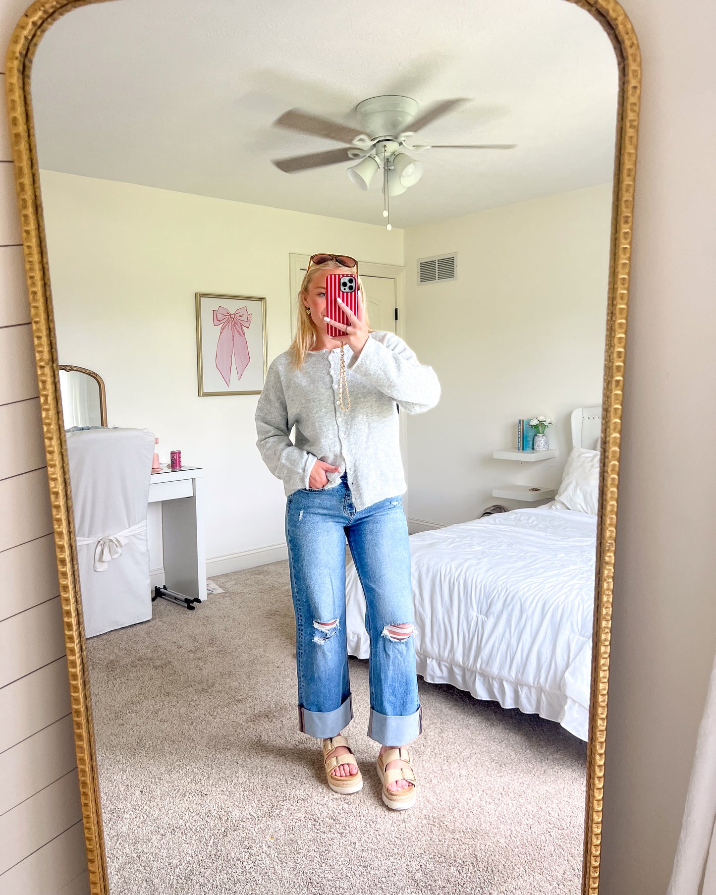 Light Grey Classic Button Down Cardigan