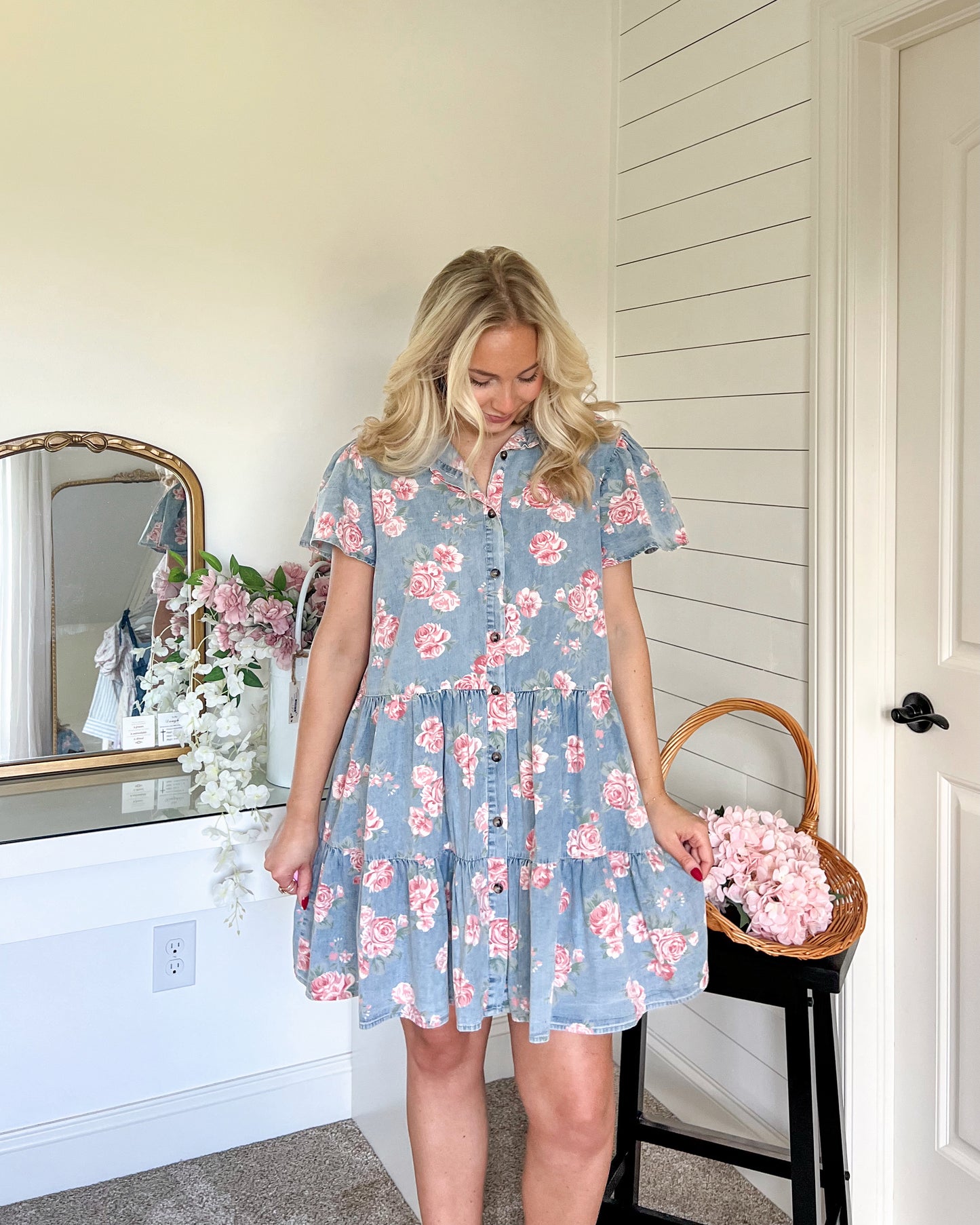 Floral Rosy Denim Dress