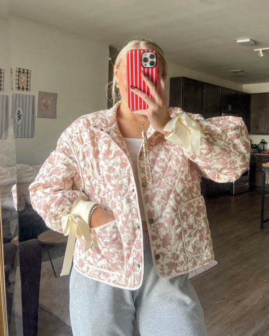 Ivory Pink Floral Quilted Jacket