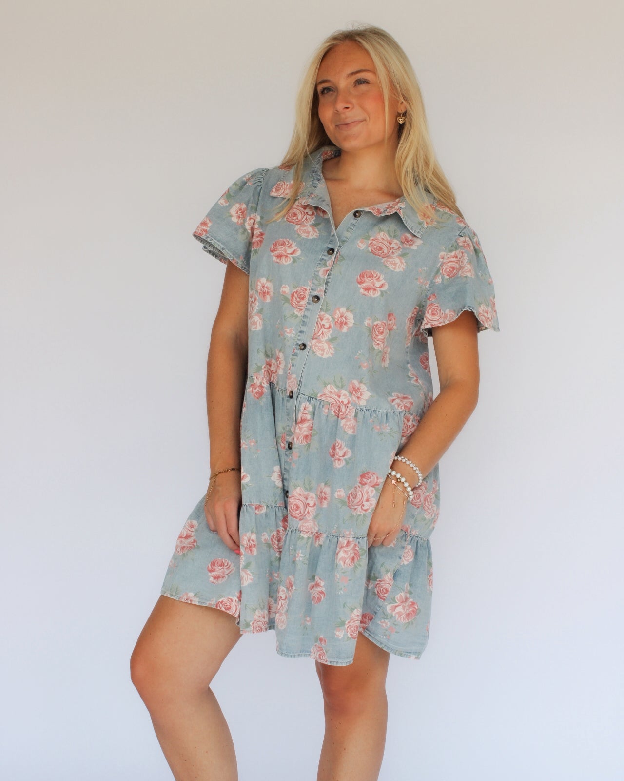 Floral Rosy Denim Dress