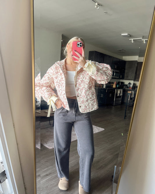 Charcoal Fleece Wide Leg Pants