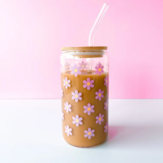 Purple Daisy Latte Glass