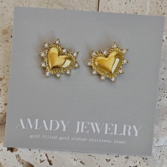 Heart Rhinestone Stud Earrings